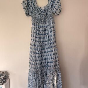 Elegant Blue Floral Maxi Dress